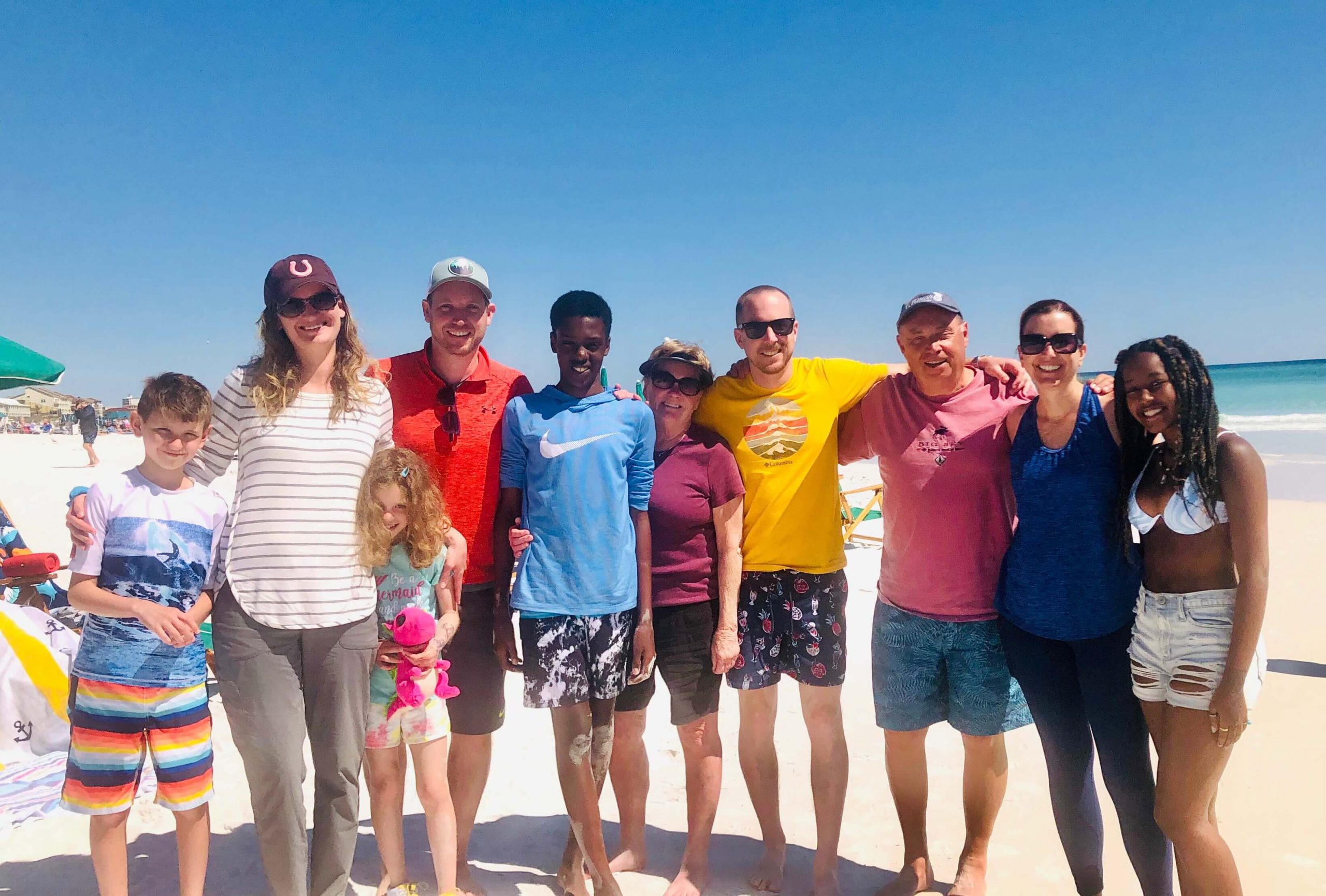 family on beach