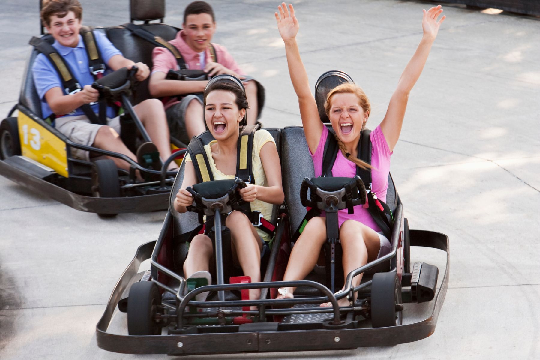 group of friends at the go cart track